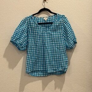 J. Crew Blue Grahams Checkered Blouse